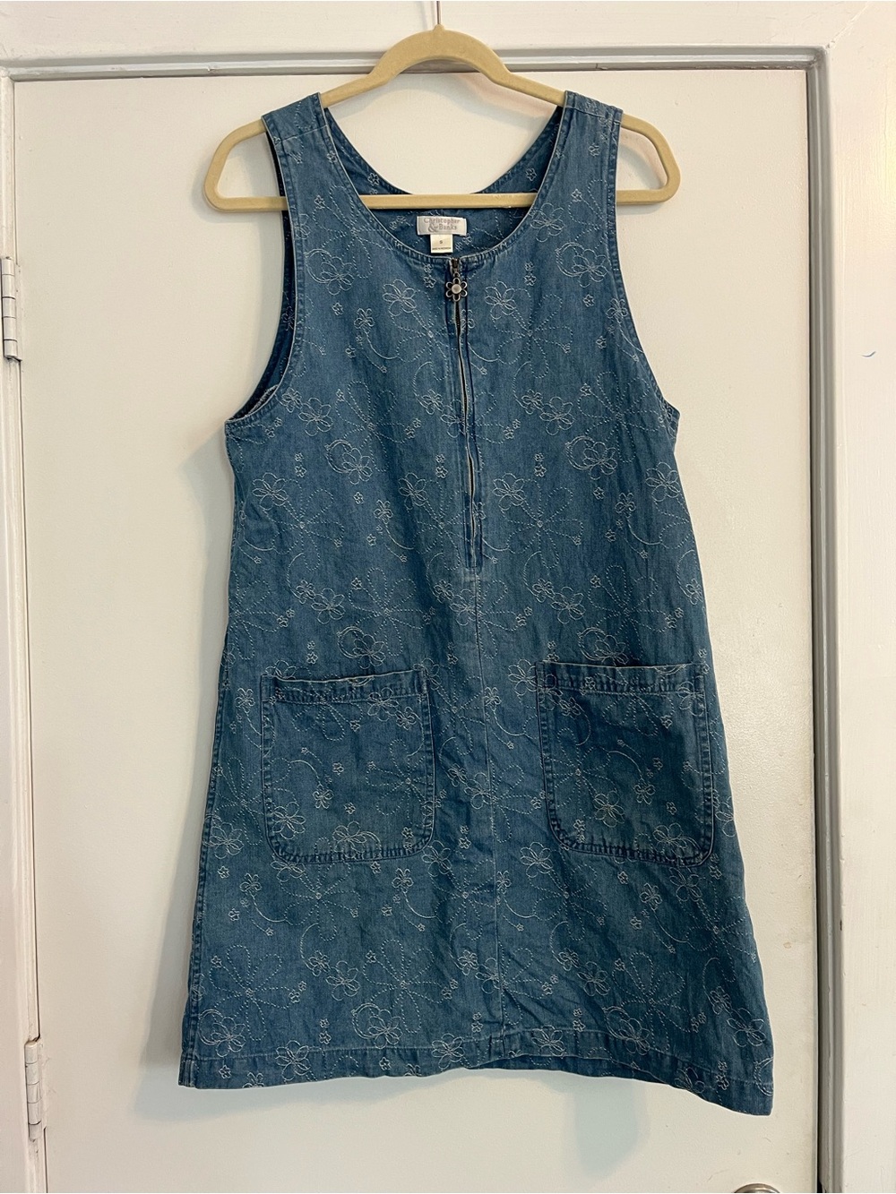 Christopher & Banks Embroidered floral Denim Mini Dress blue Jean size small
